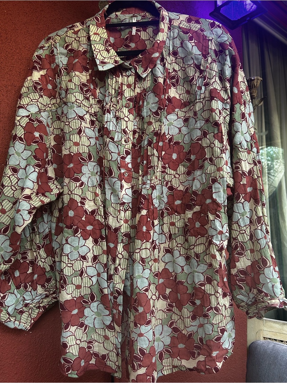 Free People Rust, Baby Blue, Cream Floral Two-Piece Skort Set Size L-XL - Picture 3 of 9